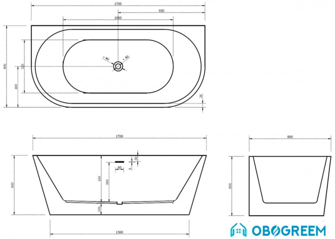 Ванна Abber AB9216-1.7B 170x80