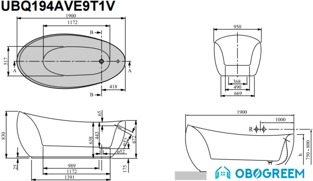 Ванна Villeroy & Boch Aveo new generation 190x95 [UBQ194AVE9T1V-01]