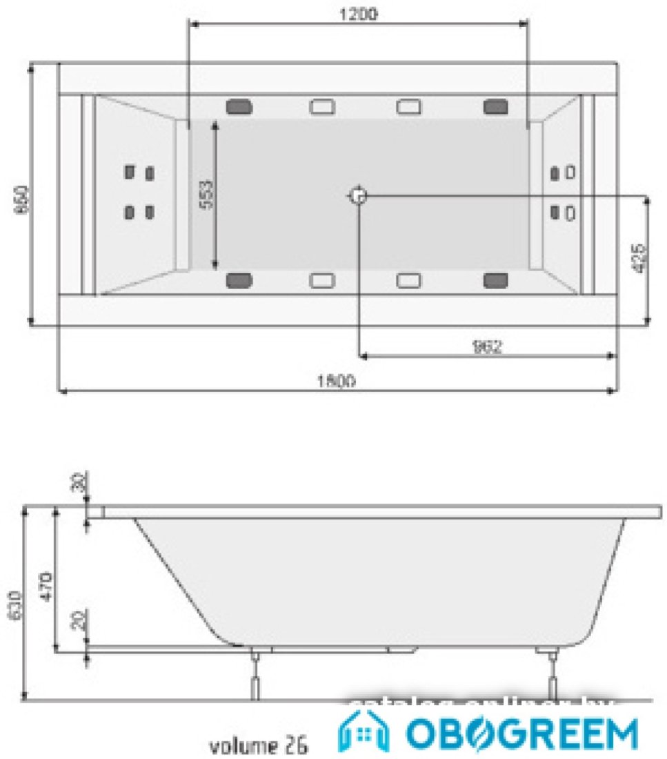 Ванна Poolspa Windsor 180x85 Smart 2 PHPNT10ST2C0000