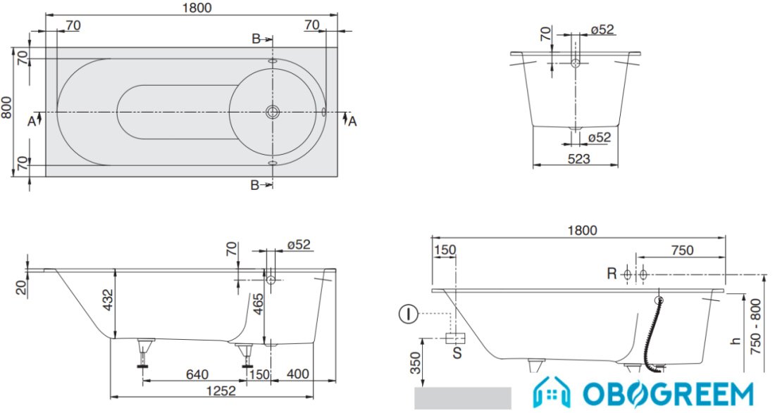 Ванна Villeroy & Boch Libra 180x80 UBQ180LIB2V-01