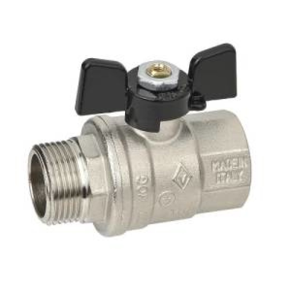Кран шаровой полнопроходной Bugatti Oregon 307 - 1/2" (НР/ВР, PN64, ручка-бабочка черная)