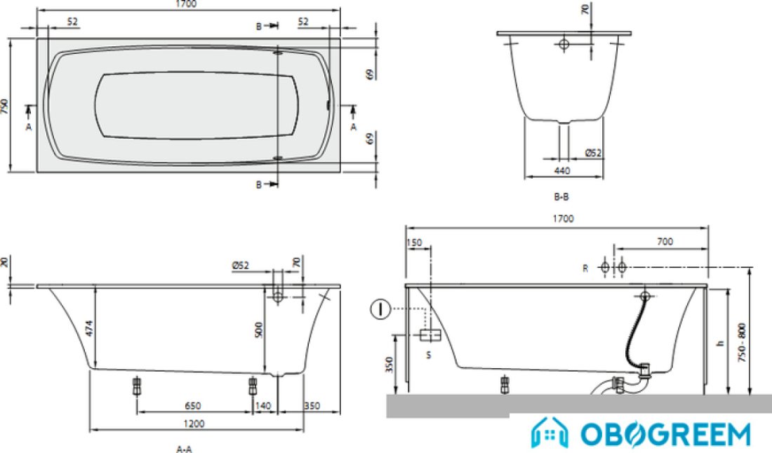 Ванна Villeroy & Boch My Art Solo (BQ170MYA2V) 170x75