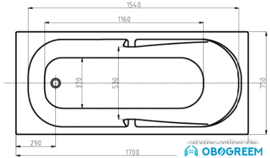 Ванна Aquatek Лея 170x75 без гидромассажа (слив слева)