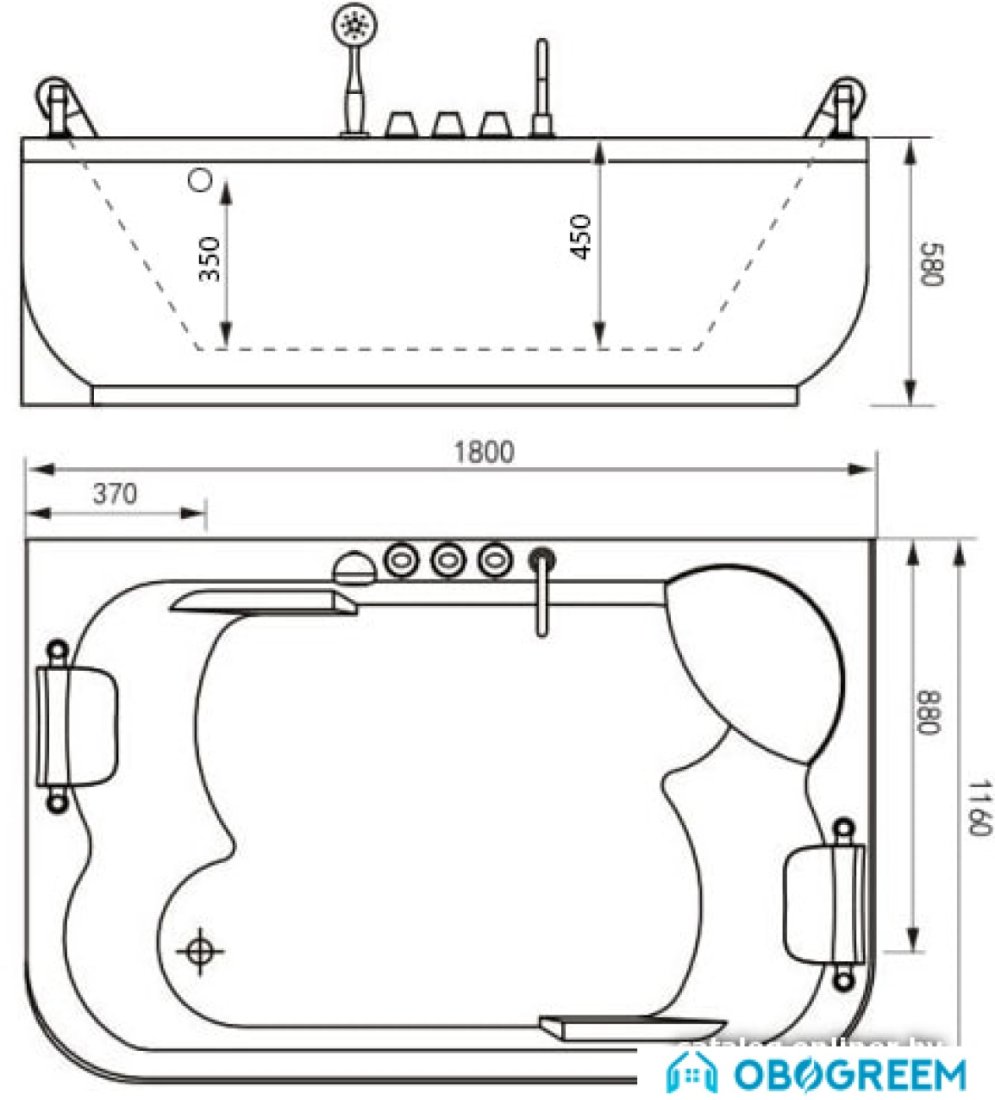 Ванна Gemy G9085 B R 180x116