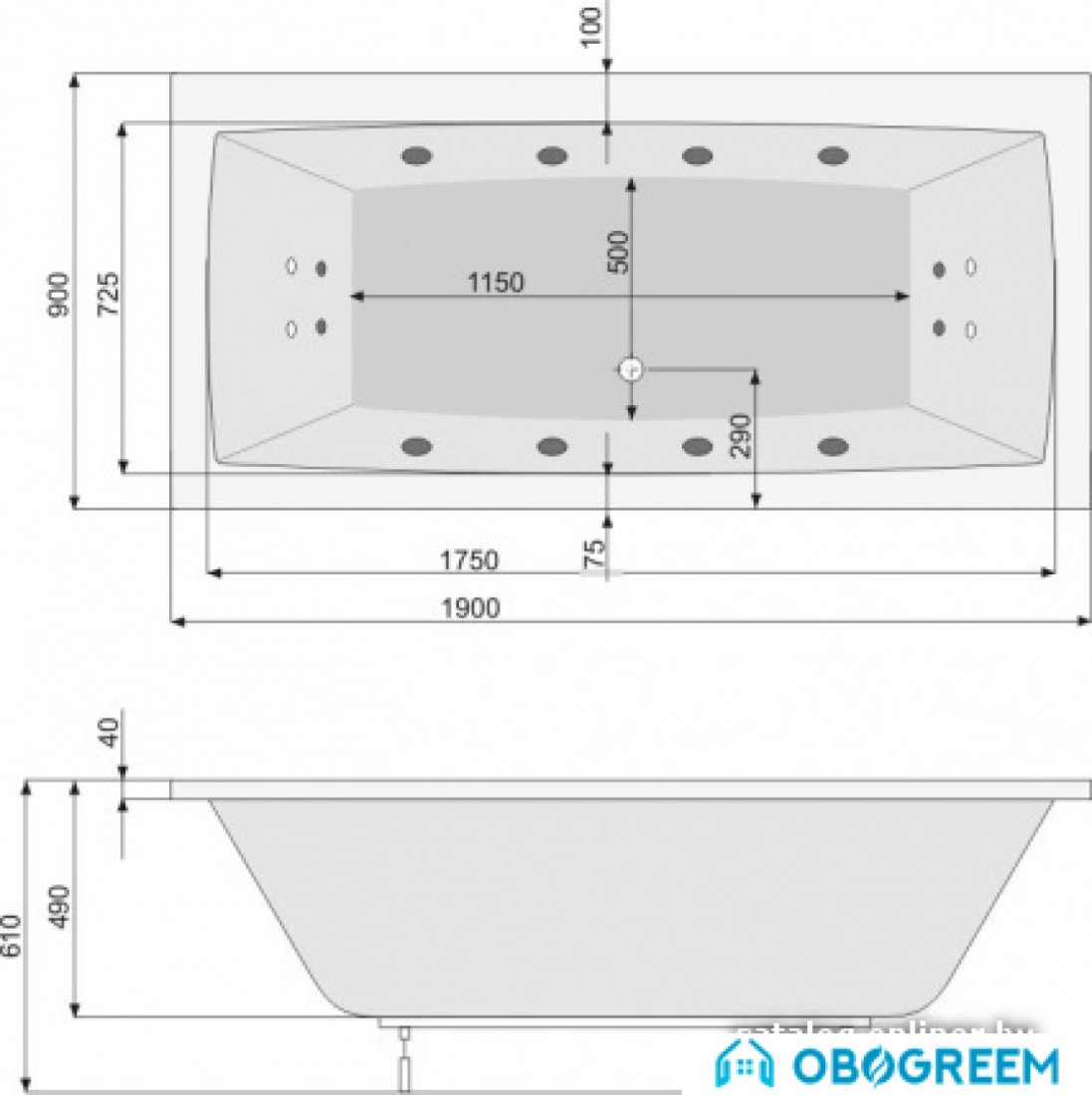 Ванна Poolspa Vita 190x90 Smart 2 PHPH910ST2C0000