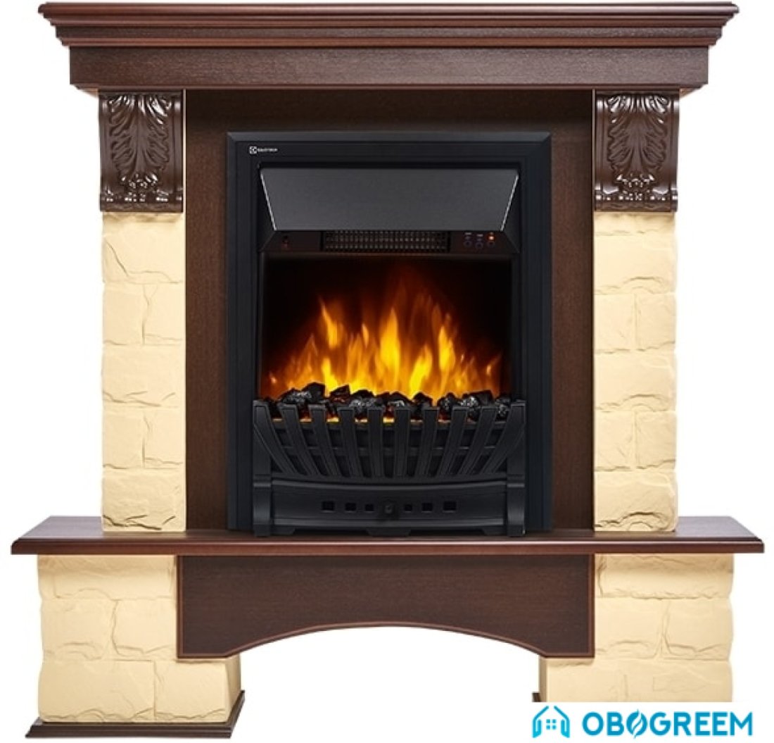 Портал Firelight Forte Classic U (угловой, камень бежевый/шпон темный дуб)