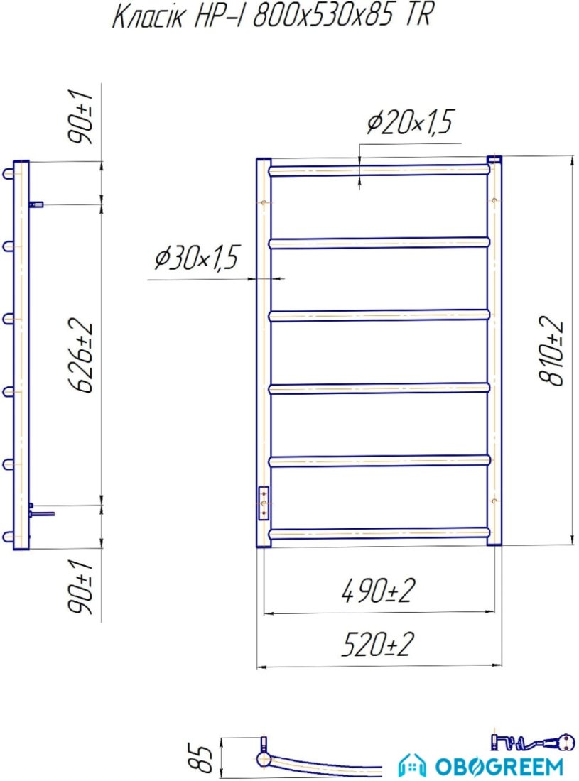 Полотенцесушитель Марио Классик HP -I 80x53 TR (правый)