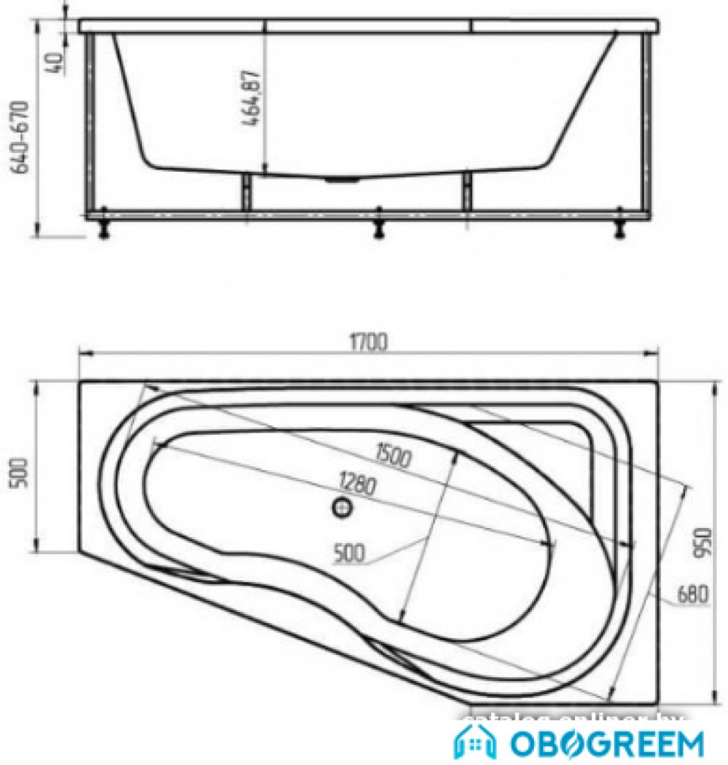 Ванна Aquatek Медея 170x95 (2 экрана и каркас, слив справа)