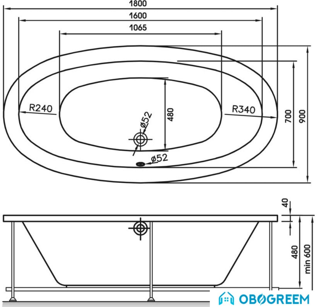 Ванна AquaStone Оливия 180x90 (с экраном)