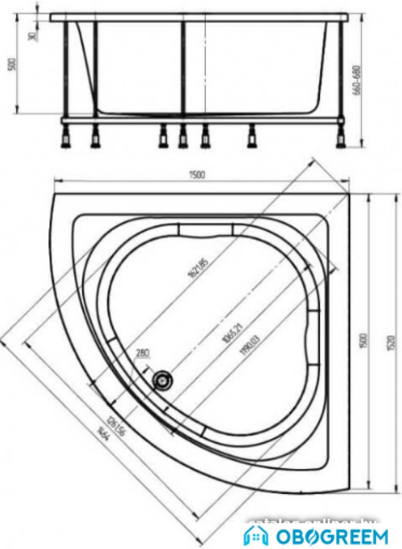 Ванна Aquatek Юпитер 150x150 (с гидромассажем и экраном)