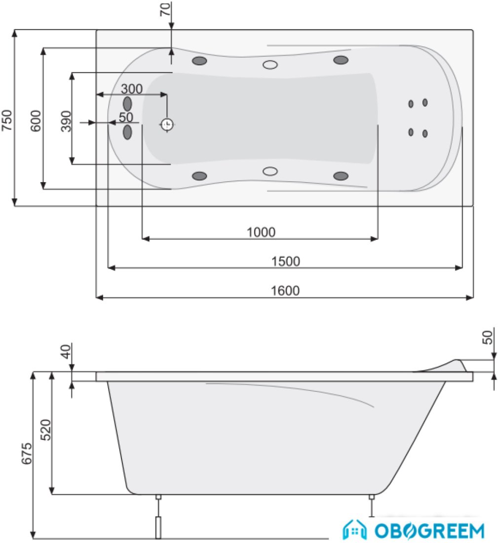 Ванна Poolspa Muza XL 160x75 Smart 1 PHPL710ST1C0000