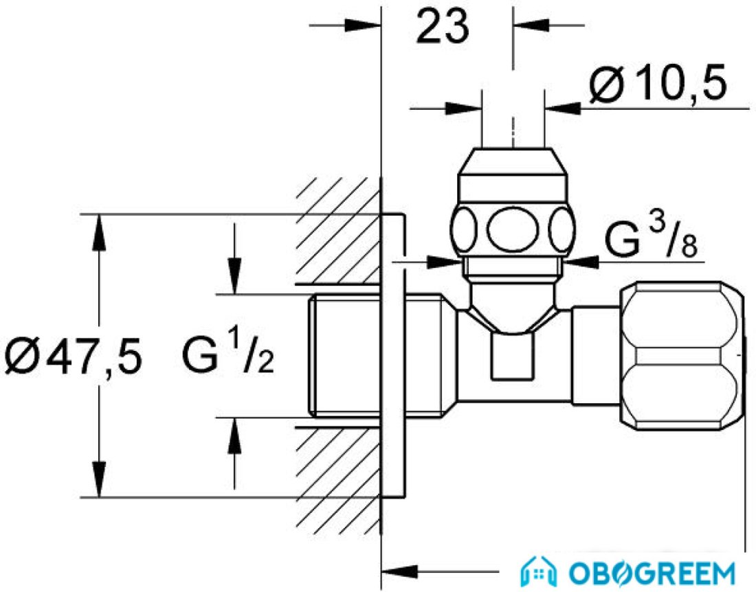 Запорная арматура Grohe Вентиль горизонтальный для смесителя 1/2"x3/8" с цангой 2201700M