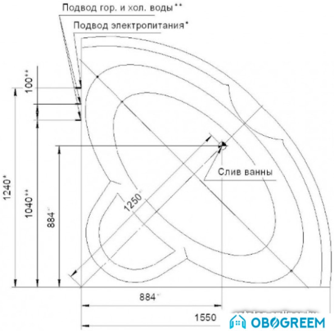 Ванна Aquatek Поларис 2 155x155 (с гидромассажем и экраном)