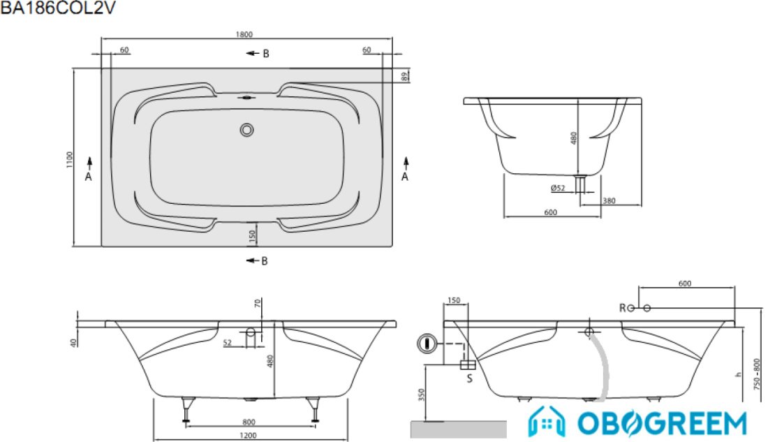 Ванна Villeroy & Boch Colorado (BA186COL2V) 180x110