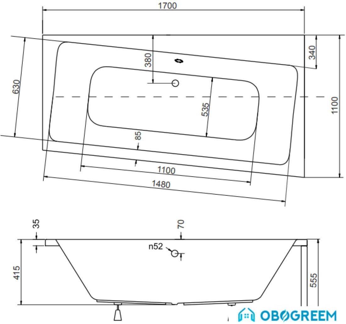 Ванна Besco Infinity R 170x110