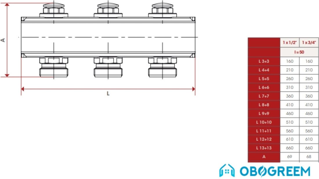 Запорная арматура ITAP Коллектор с запорными клапанами 925 1"x3/4" (3 кон.)