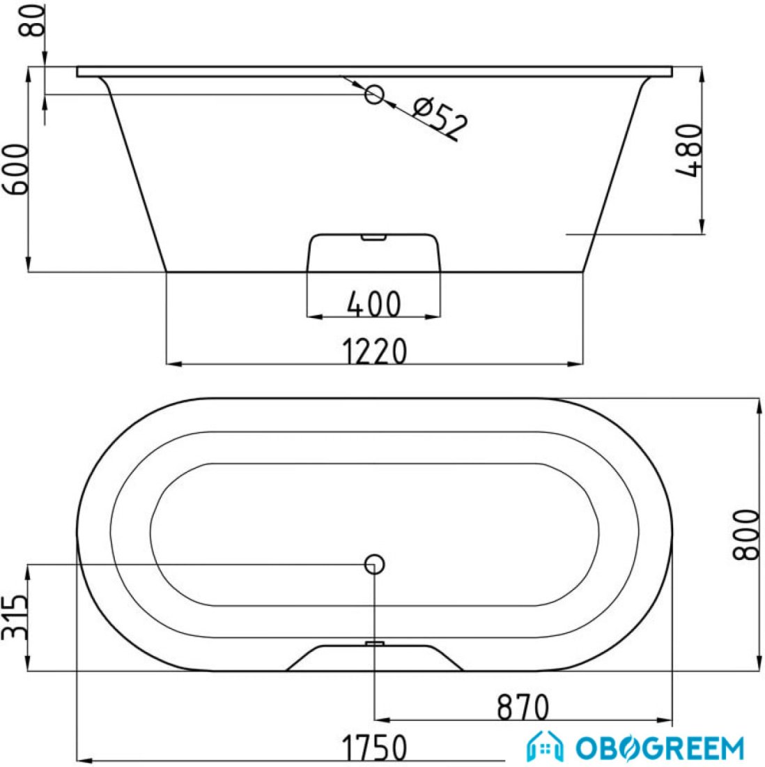 Ванна AquaStone Венеция 175x80