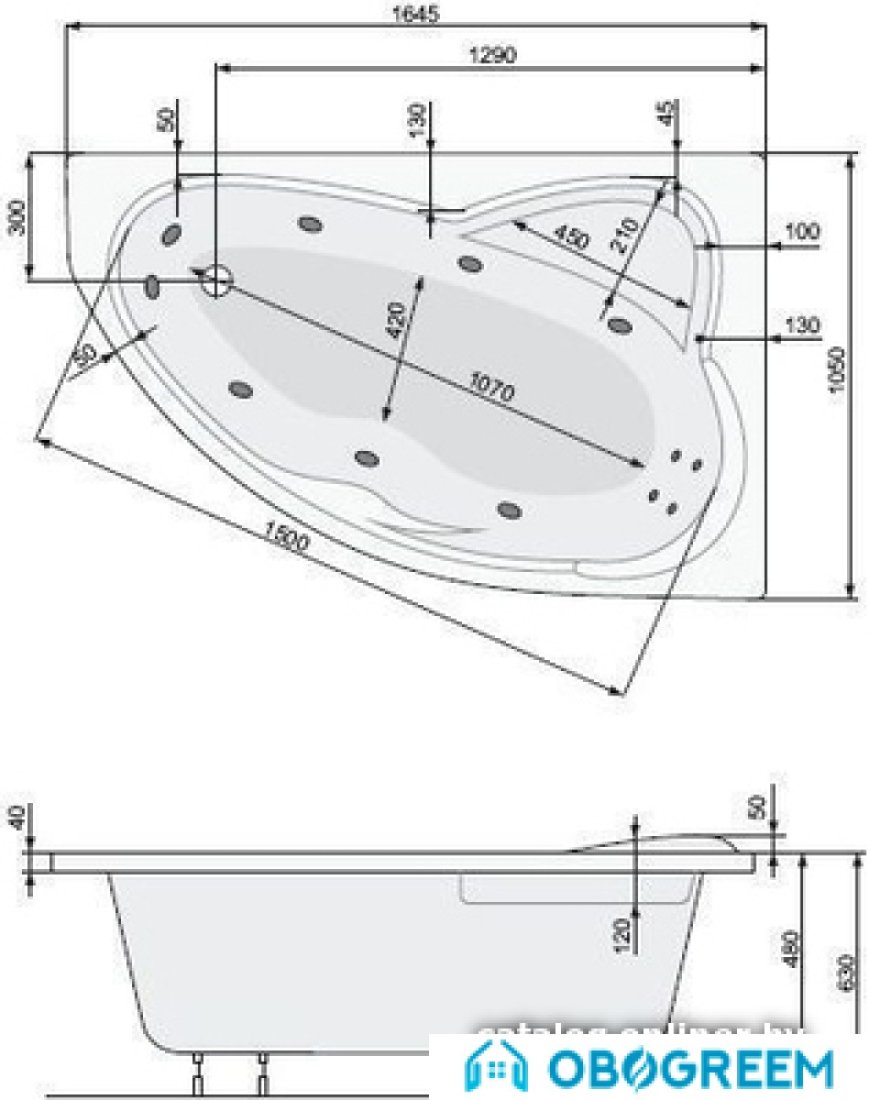 Ванна Poolspa Europa 165x105 R Smart 2+ PHA4610ST2C1960