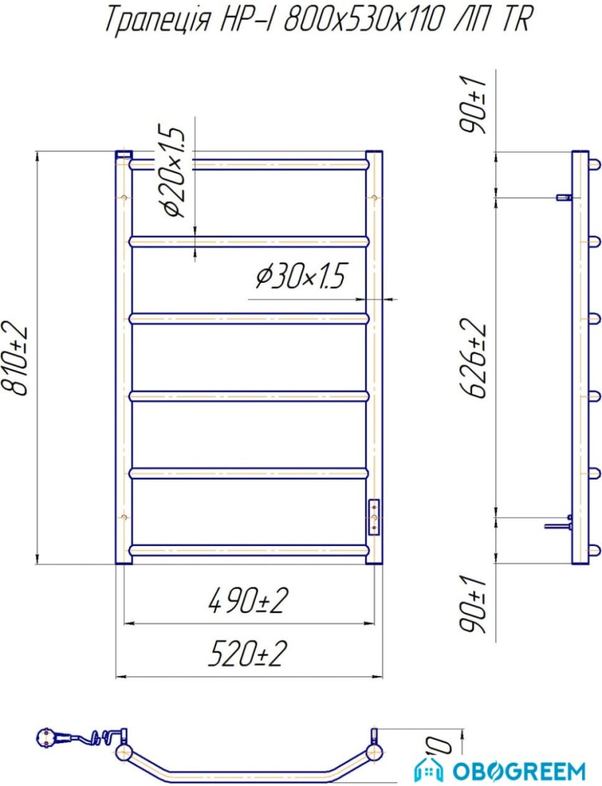 Полотенцесушитель Марио Трапеция HP-I 80x53 TR (левый)