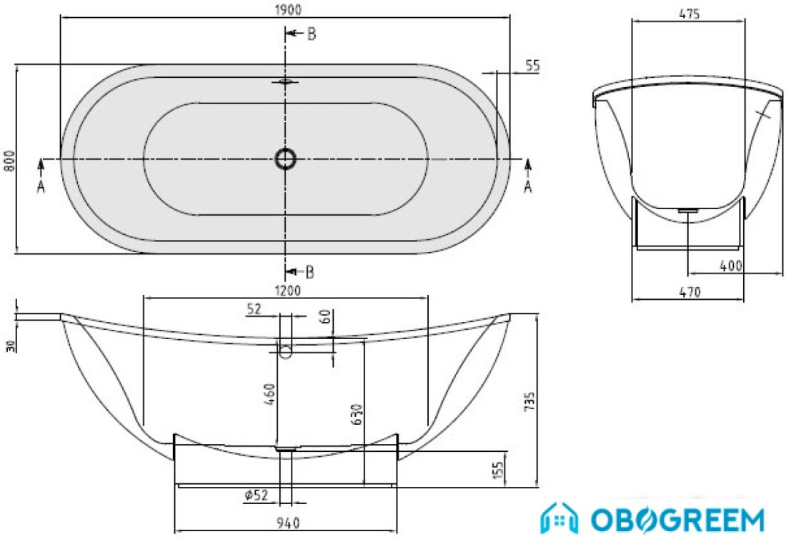 Ванна Villeroy & Boch My Nature (BA190NAT9C0V) 190x80