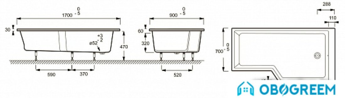 Ванна Jacob Delafon Bain Douche Neo 170x90 E6D002R-00 (правая)
