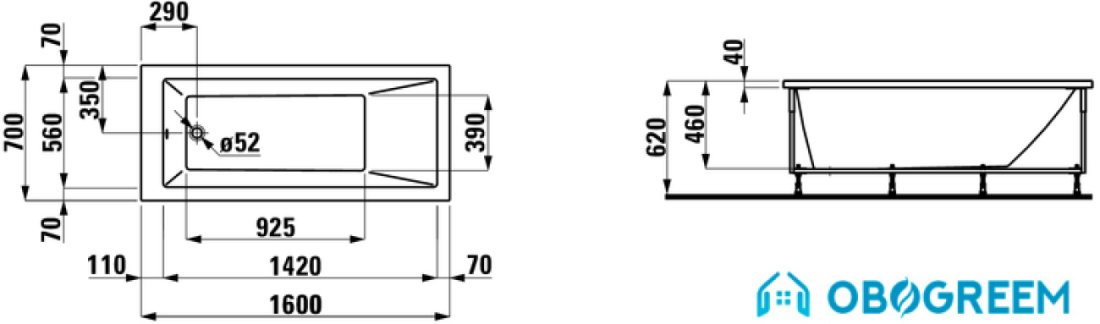 Ванна Laufen Pro 160x70 [2.3395.5.000.000.1]