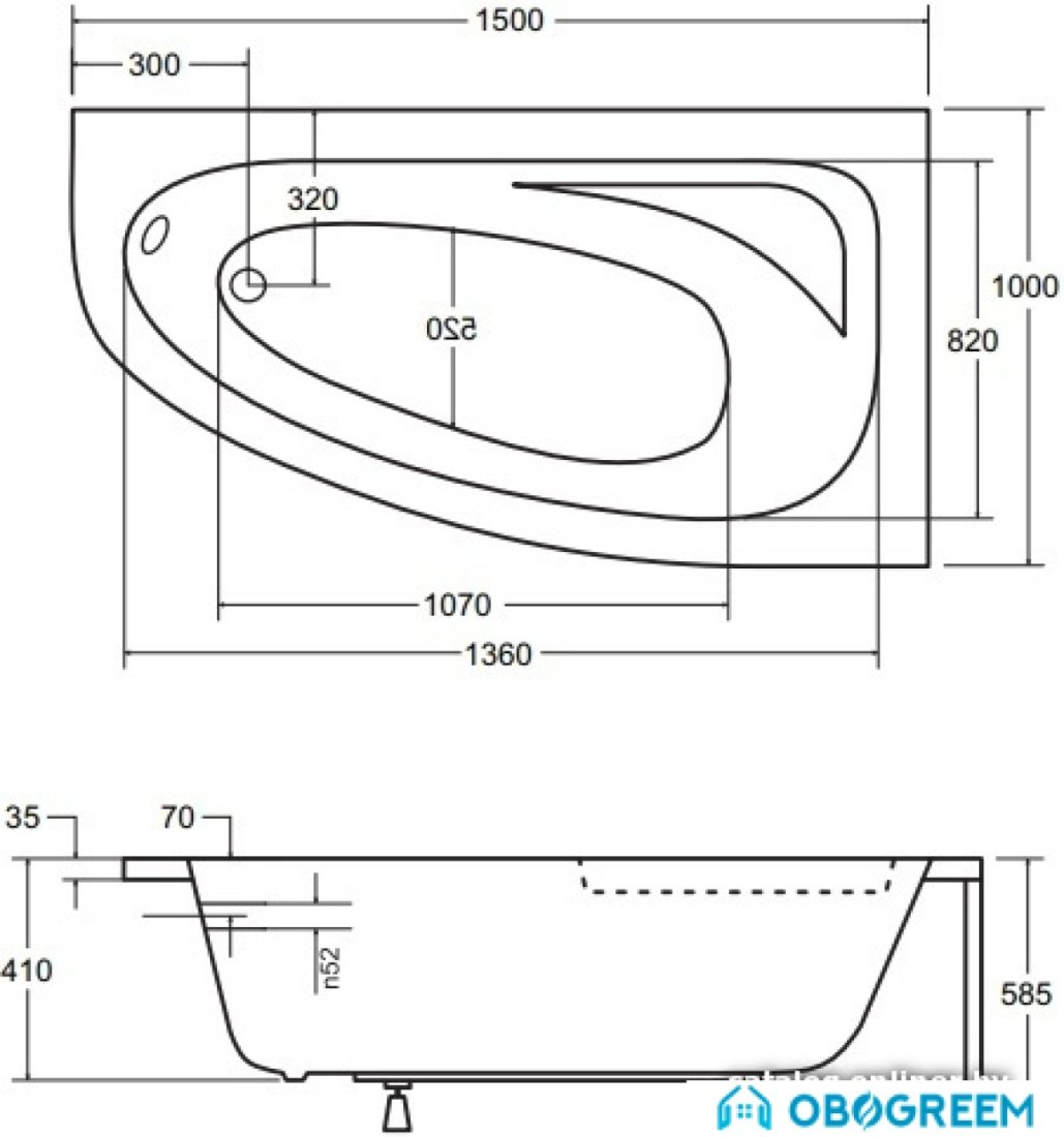 Ванна Besco Cornea 150x100 R