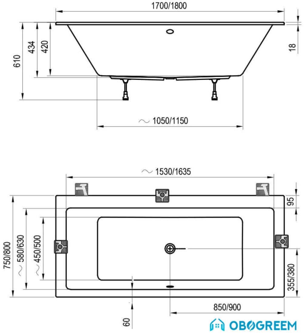 Ванна Ravak Formy 01 Slim 180x80 C881300000