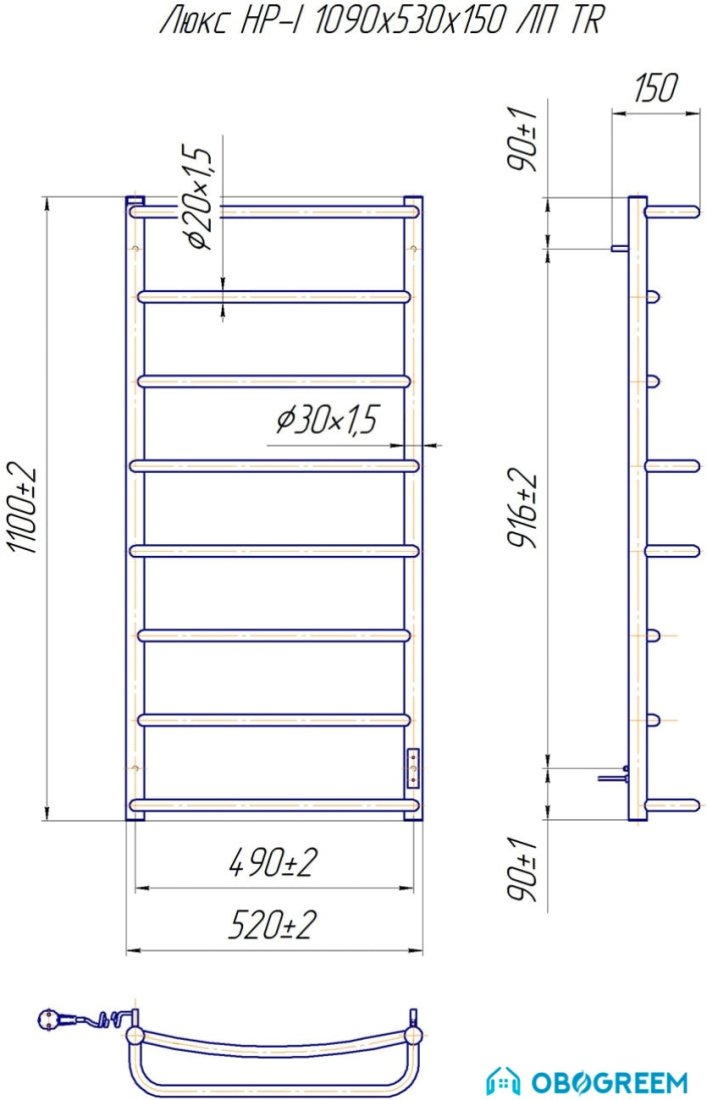 Полотенцесушитель Марио Люкс HP-I 109x53 TR (левый)