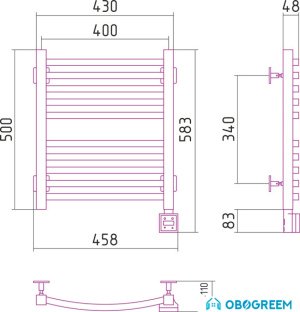 Полотенцесушитель Сунержа Аркус 500x400 правый, скрытое подключение