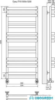 Полотенцесушитель TERMINUS Грац П15 (530x1200)