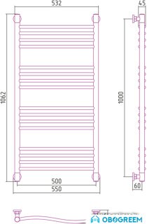 Полотенцесушитель Сунержа Флюид+ 1000x500 00-0222-1050