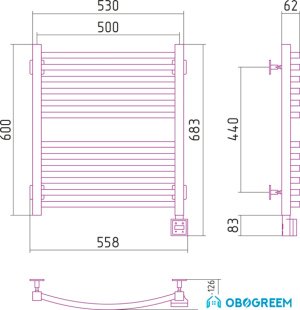 Полотенцесушитель Сунержа Аркус 600x500 правый, скрытое подключение
