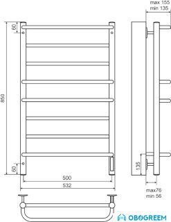 Полотенцесушитель TERMINUS Евромикс П8 (532x850, черный)