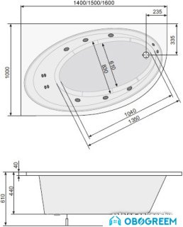 Ванна Poolspa Orbita 150x100 L Smart 2 PHAO410ST2C0000