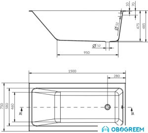 Ванна Cersanit Crea 150x75 (с ножками)