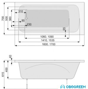 Ванна Poolspa Klio 170x70 Titanium PHPA410STTC0000