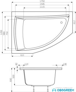 Ванна Poolspa Aquamarina 175x120 R Economy 2 PHAJ710SO2C0000