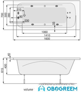 Ванна Poolspa Klio 160x70 Economy 1 PHP6610SO1C0000