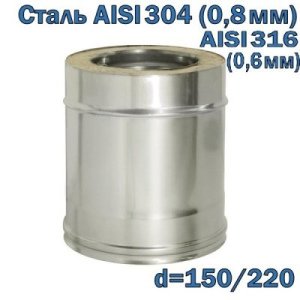Труба двустенная утепленная 250 мм D=150/220 AISI 304/316