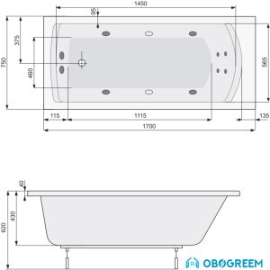 Ванна Poolspa Linea 170x75 Smart 2+ PHPJB10ST2C1960