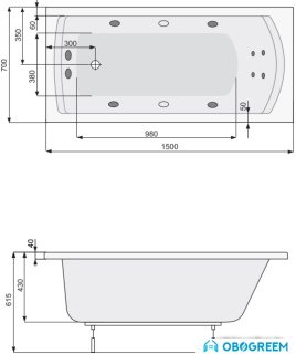 Ванна Poolspa Linea 150x70 Smart 2+ PHPNB10ST2C1960