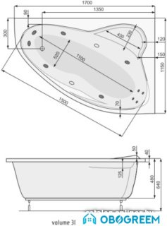 Ванна Poolspa Europa 170x115 R Titanium PHAD110STTC0000