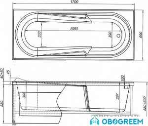 Ванна Aquanet Hellas 170x70