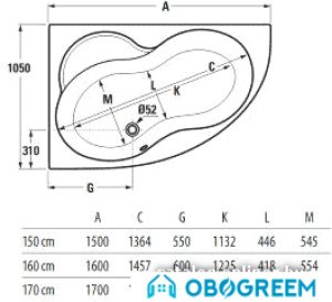 Ванна Jika Mio 150x105 (правый) [2.4471.1.000.000.1]