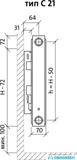 Стальной панельный радиатор Royal Thermo Compact C21-300-1100 (Bianco Traffico)