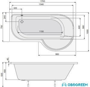 Ванна Poolspa Intea 170x100 R