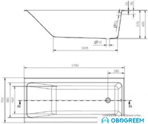 Ванна Cersanit Crea 170x75 (без ножек)