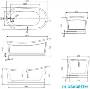 Ванна BelBagno BB32-CF36 168х90