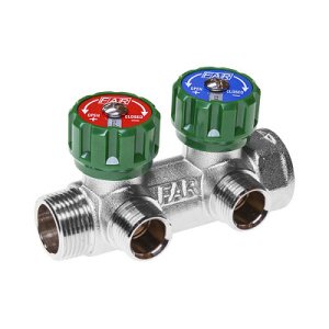 Коллектор FAR регулирующий проходной MULTIFAR с трубной резьбой 1x1/2 с 2 контурами